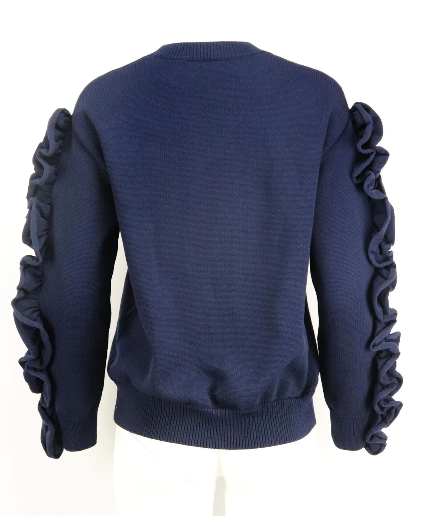 VICTORIA VICTORIA BECKHAM RUFFLE TRIMMED RIBBED KNIT SWEATER SMALL - Image 4