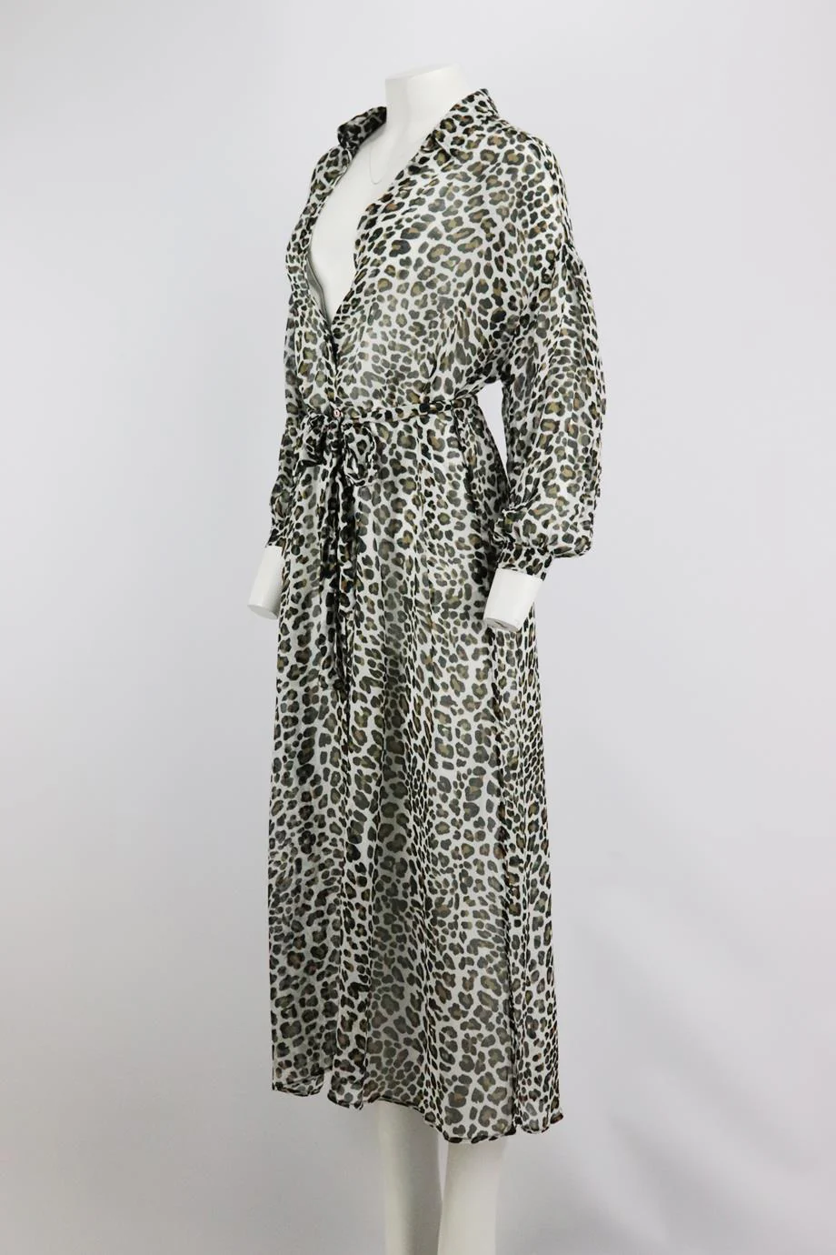 VITAMIN A BELTED LEOPARD PRINT VOILE MIDI DRESS MEDIUM - Image 3