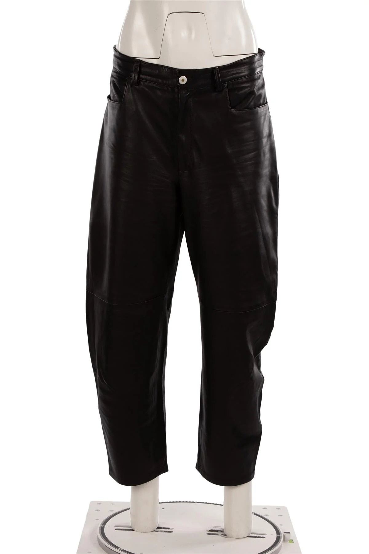 WANDLER BLACK LEATHER BARREL LEG PANTS MEDIUM - Image 2