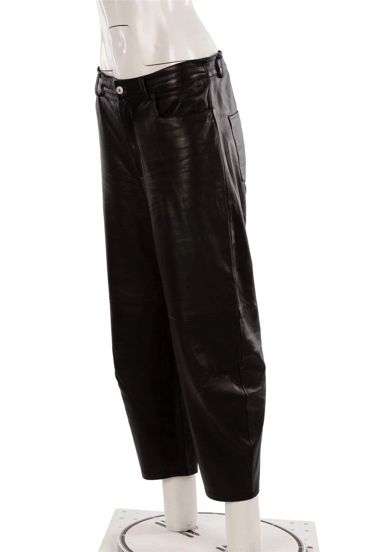 WANDLER BLACK LEATHER BARREL LEG PANTS MEDIUM - Image 3