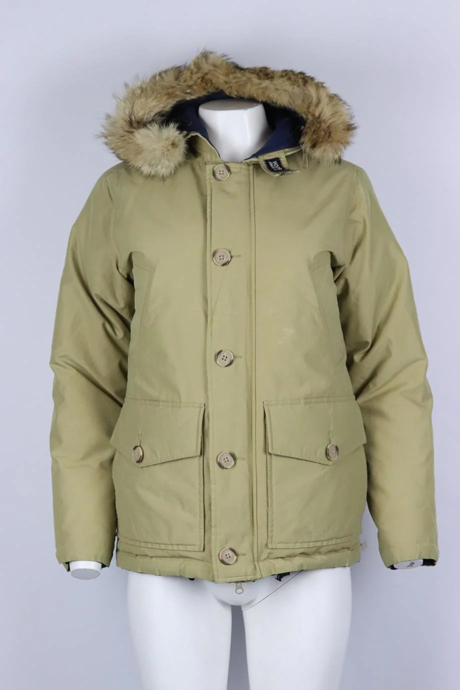 WOOLRICH HOODED REVERSIBLE FUR TRIMMED QUILTED SHELL DOWN JACKET SMALL - Image 2