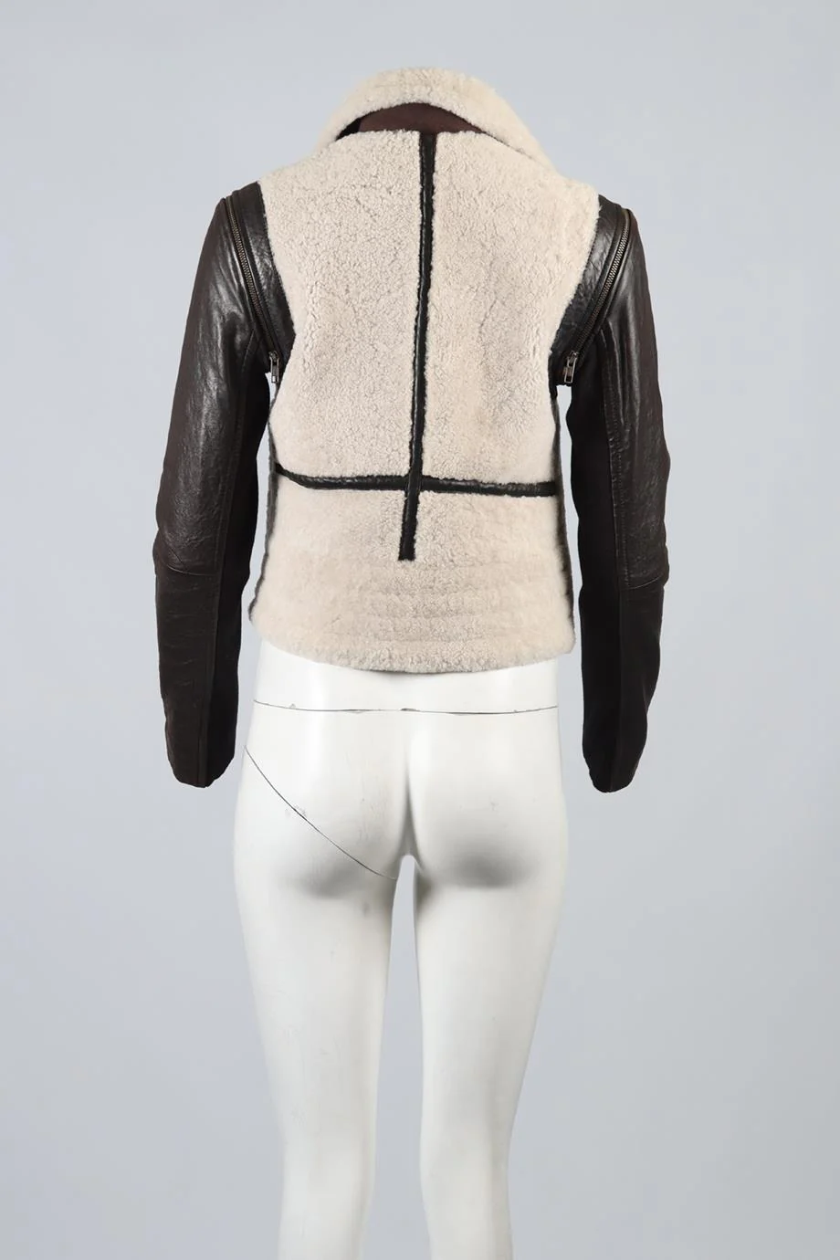 YIGAL AZROUEL SHEARLING AND LEATHER BIKER JACKET US 6 UK 10 - Image 4