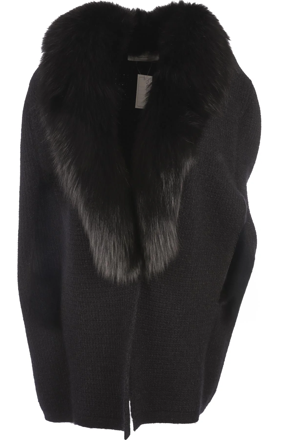 YVES SAINT LAURENT BLACK 2012 FOX FUR AND MOHAIR CAPE MEDIUM