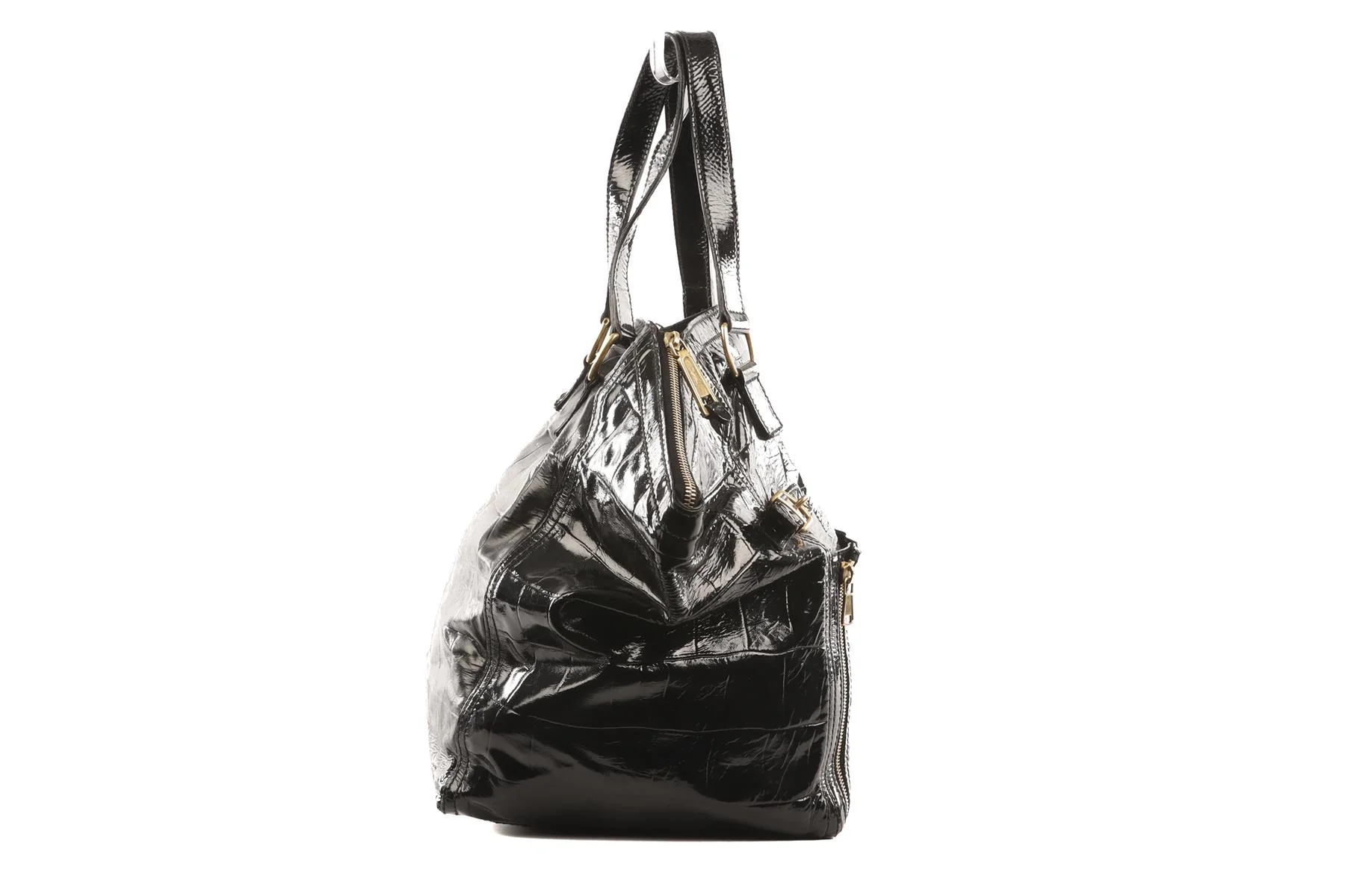 YVES SAINT LAURENT BLACK DOWNTOWN PATENT LEATHER TOTE BAG - Image 4