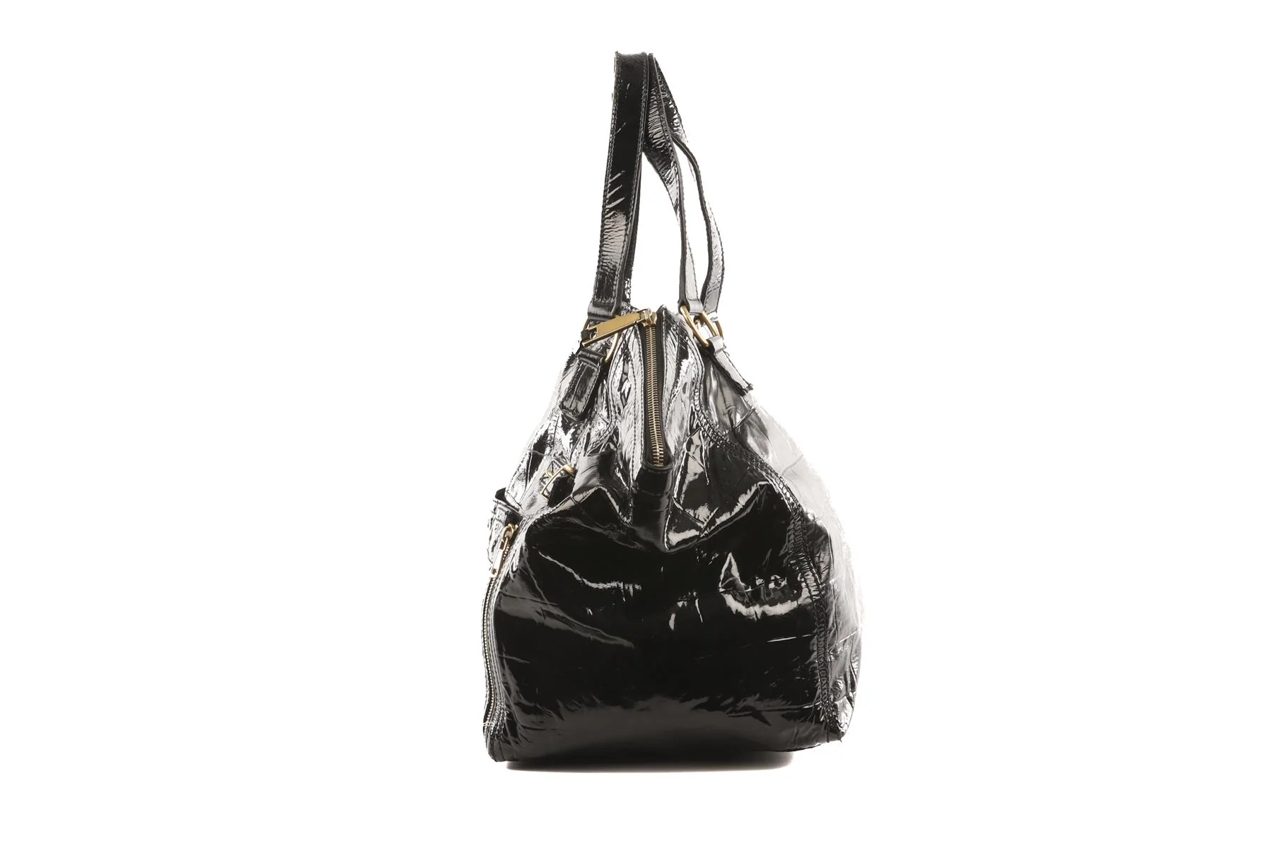 YVES SAINT LAURENT BLACK DOWNTOWN PATENT LEATHER TOTE BAG - Image 5