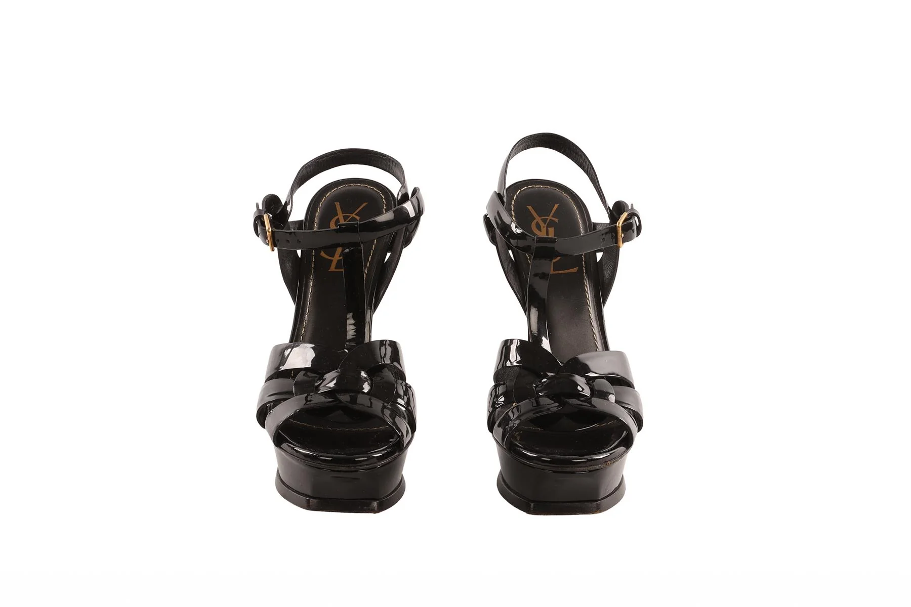 YVES SAINT LAURENT BLACK TRIBUTE PATENT LEATHER SANDALS EU 37 UK 4 - Image 3