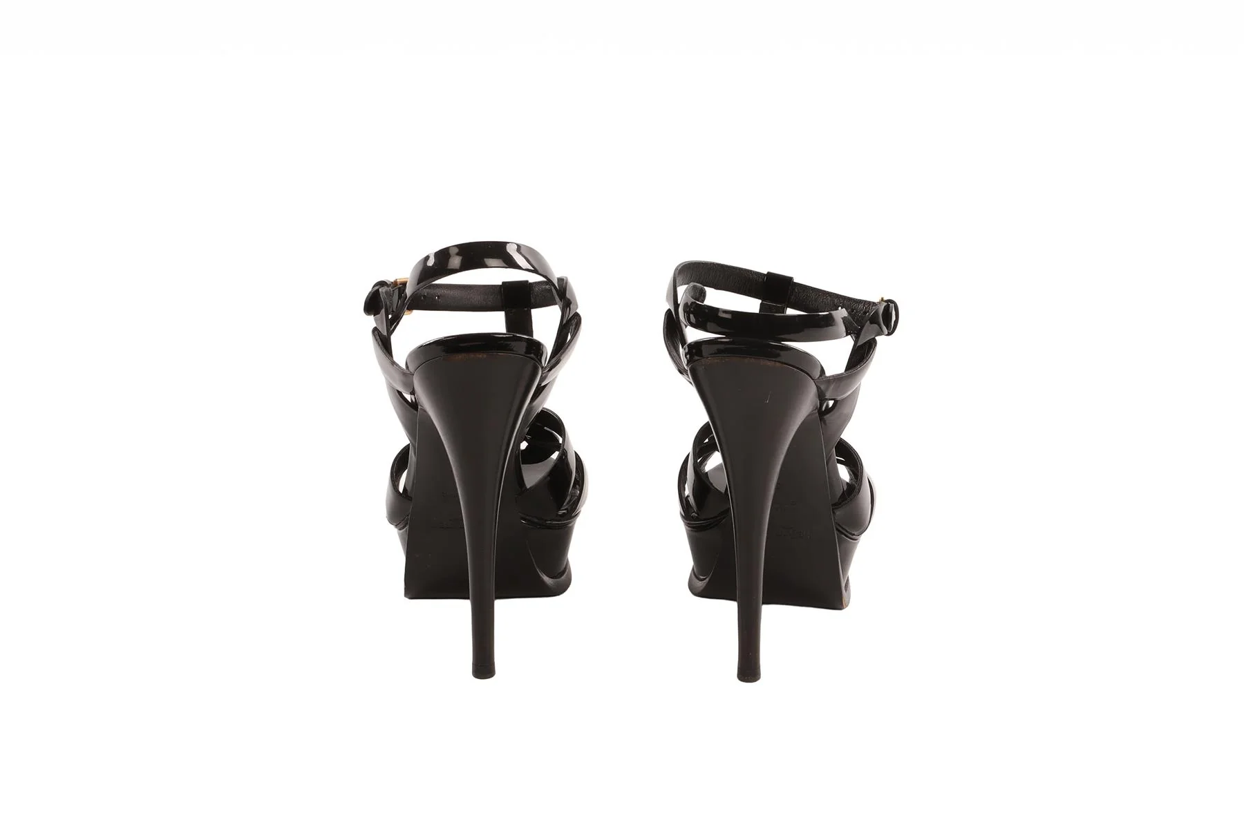 YVES SAINT LAURENT BLACK TRIBUTE PATENT LEATHER SANDALS EU 37 UK 4 - Image 5