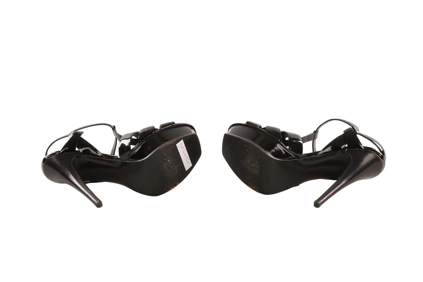 YVES SAINT LAURENT BLACK TRIBUTE PATENT LEATHER SANDALS EU 37 UK 4 - Image 6