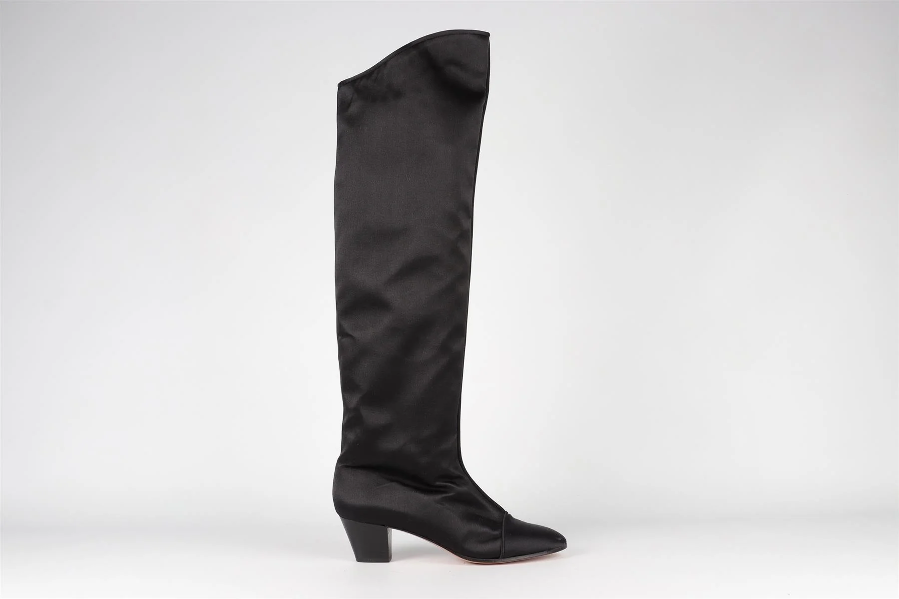 YVES SAINT LAURENT BLACK VINTAGE SATIN KNEE HIGH BOOTS US 8 UK 5 EU 38 - Image 2