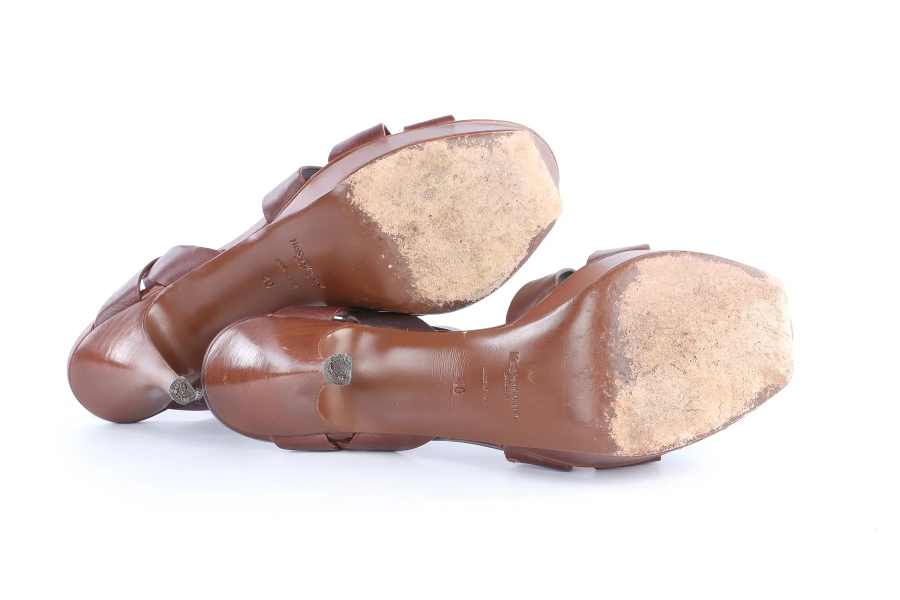 YVES SAINT LAURENT BROWN LEATHER PLATFORM SANDALS - Image 6