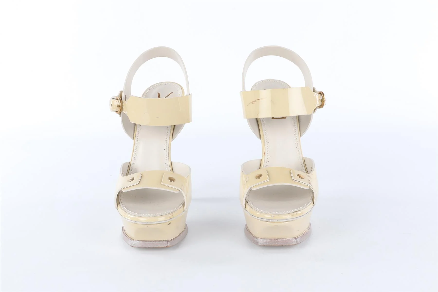 YVES SAINT LAURENT CREAM PATENT LEATHER SANDALS EU 38 UK 5 US 8 - Image 3
