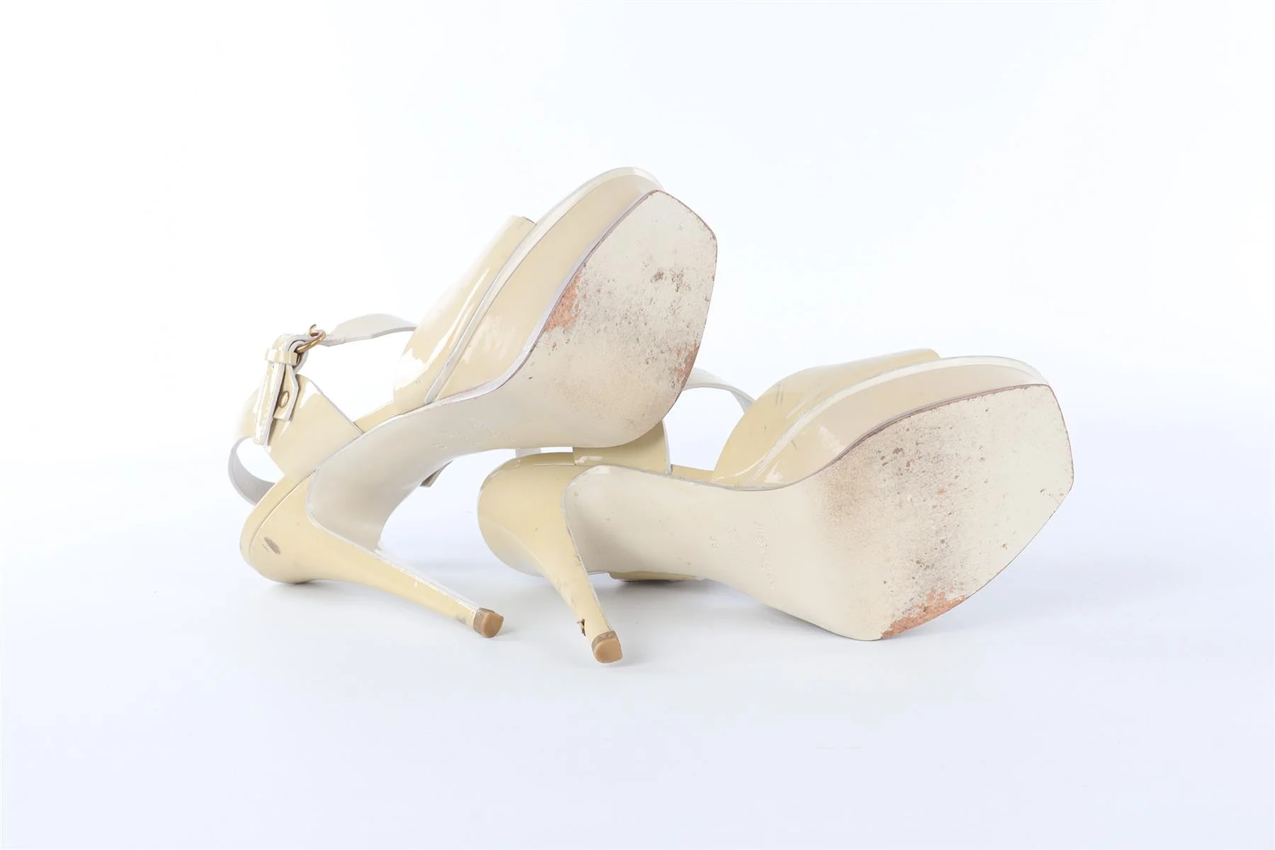 YVES SAINT LAURENT CREAM PATENT LEATHER SANDALS EU 38 UK 5 US 8 - Image 6