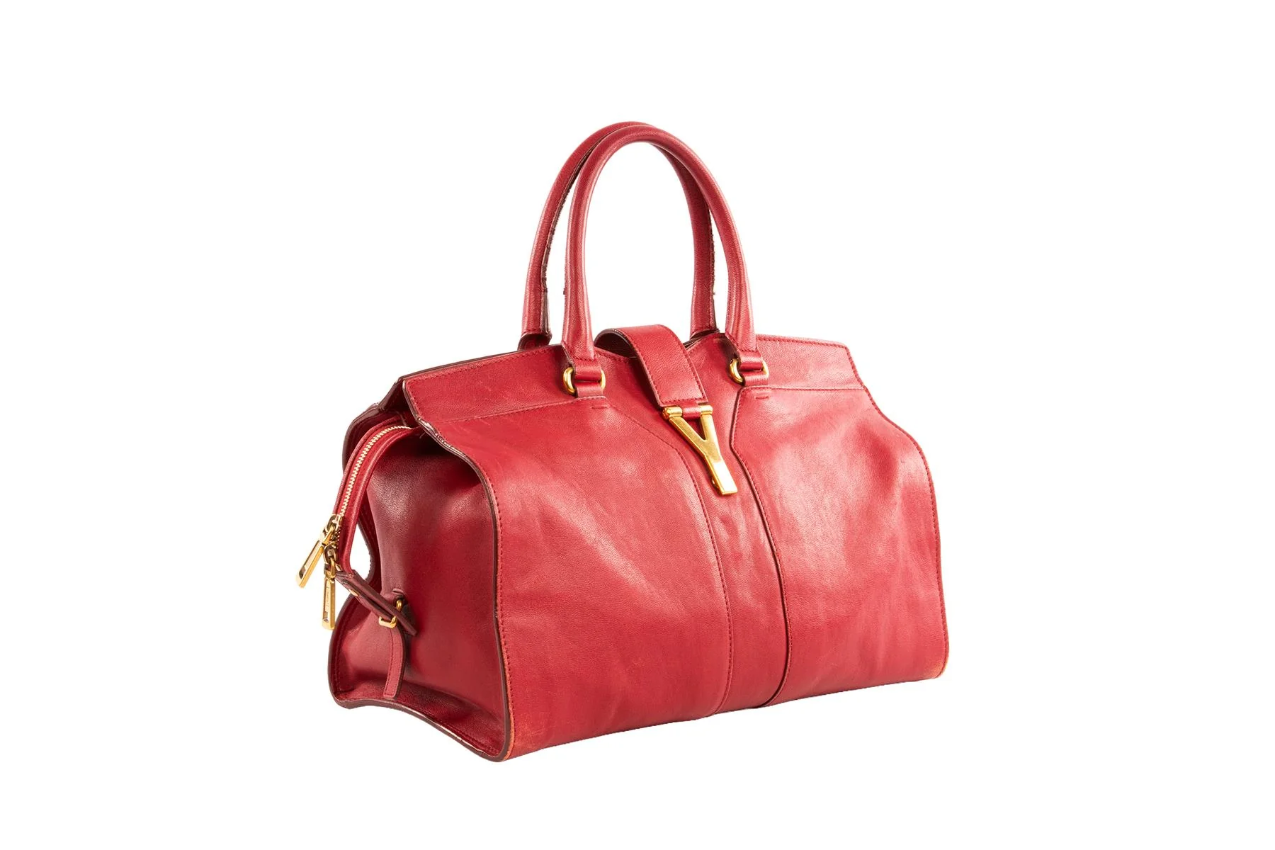 YVES SAINT LAURENT RED CABAS CHYC LEATHER TOTE BAG - Image 3