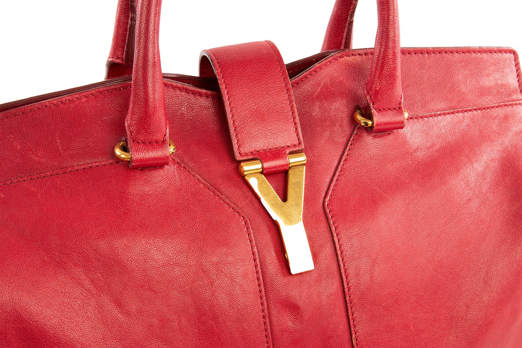 YVES SAINT LAURENT RED CABAS CHYC LEATHER TOTE BAG - Image 8