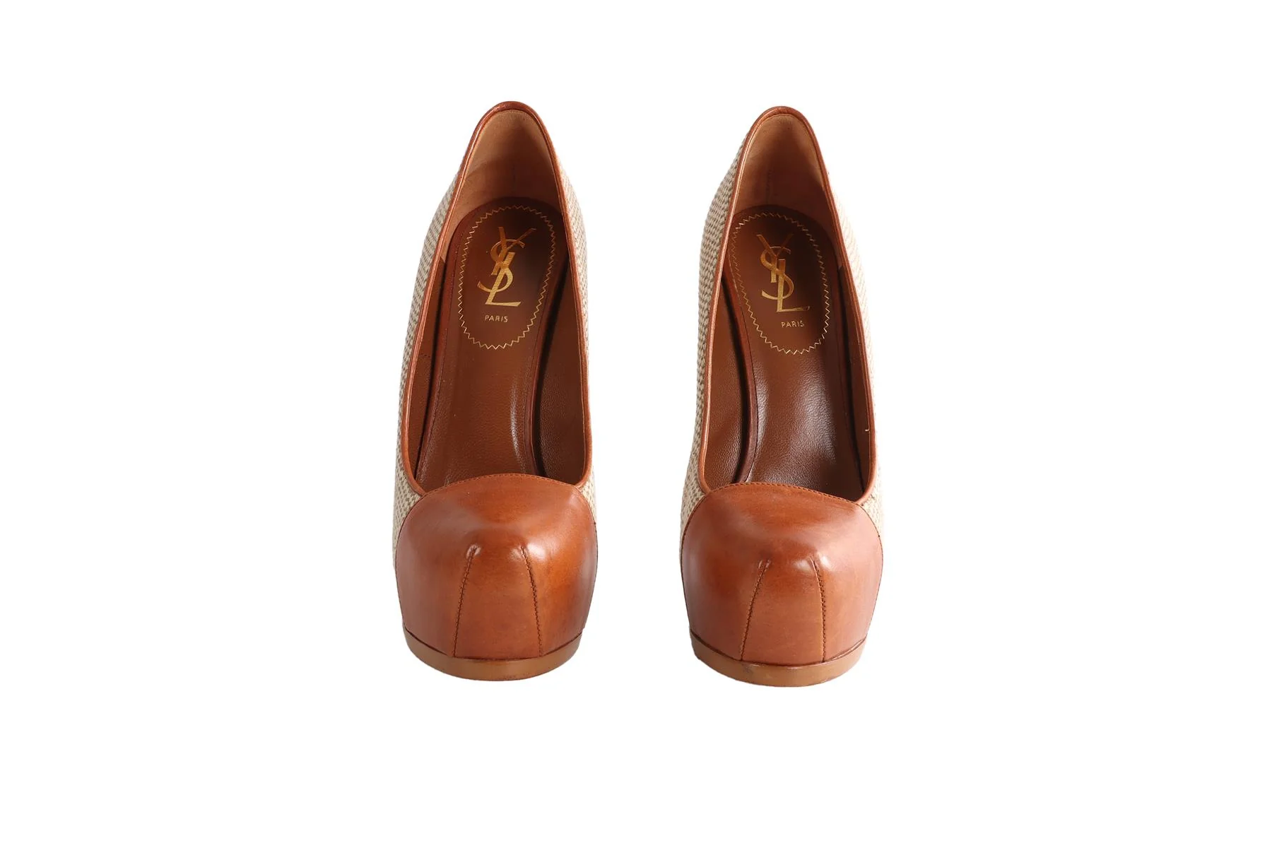 YVES SAINT LAURENT TAN CANVAS PLATFORM PUMPS EU 38.5 UK 5.5 US 8.5 - Image 3