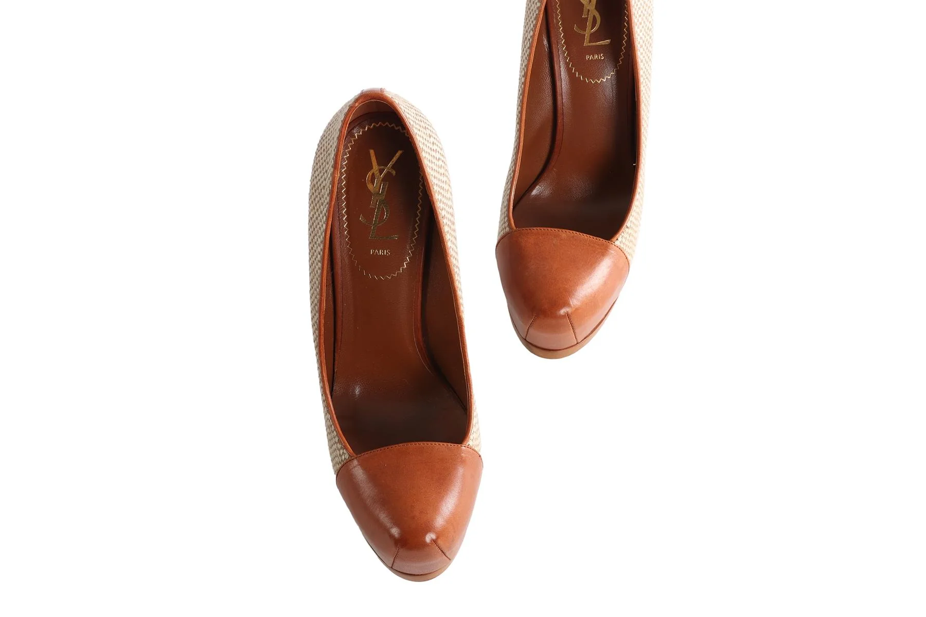 YVES SAINT LAURENT TAN CANVAS PLATFORM PUMPS EU 38.5 UK 5.5 US 8.5 - Image 4
