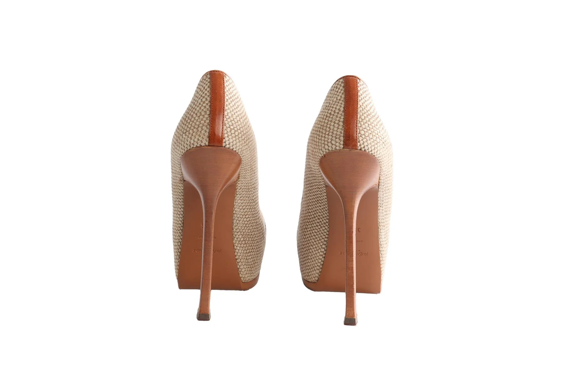 YVES SAINT LAURENT TAN CANVAS PLATFORM PUMPS EU 38.5 UK 5.5 US 8.5 - Image 5