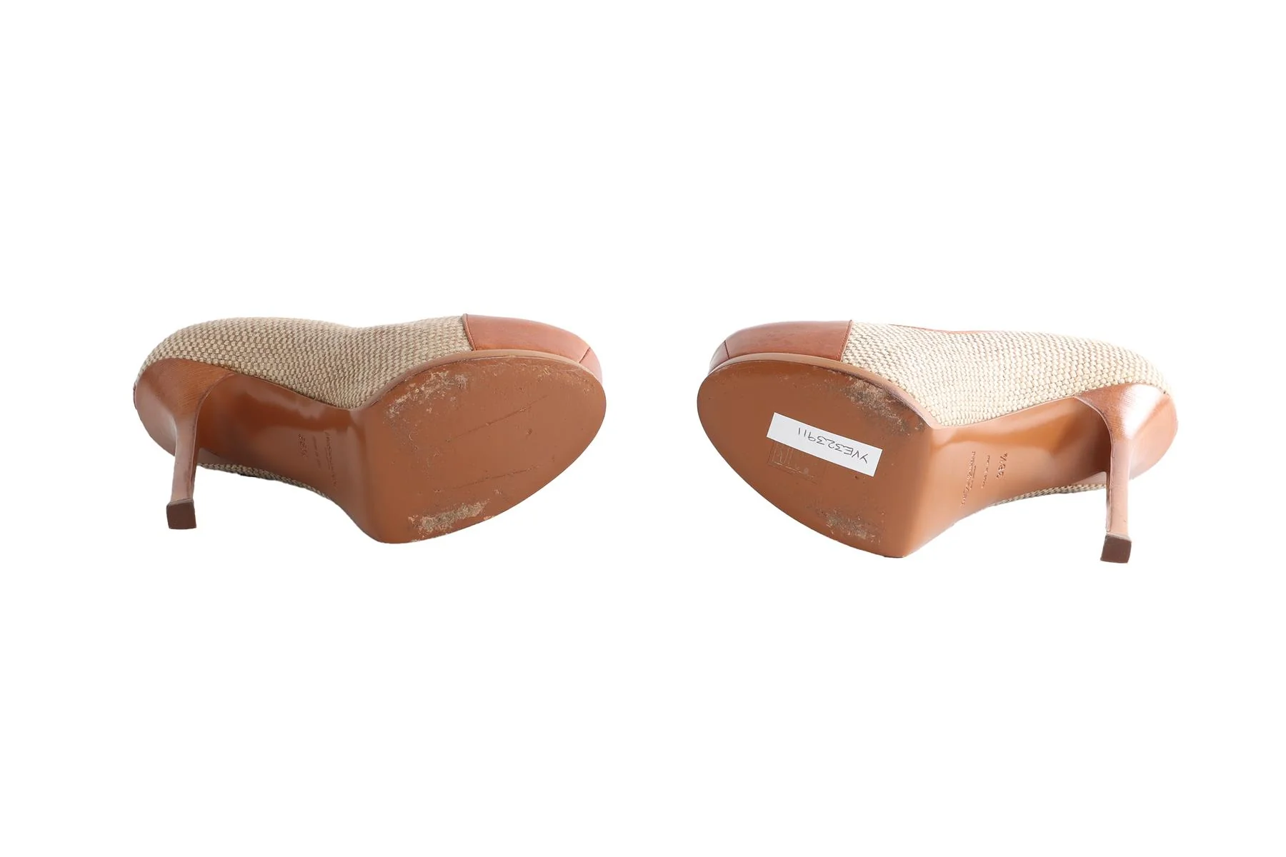 YVES SAINT LAURENT TAN CANVAS PLATFORM PUMPS EU 38.5 UK 5.5 US 8.5 - Image 6