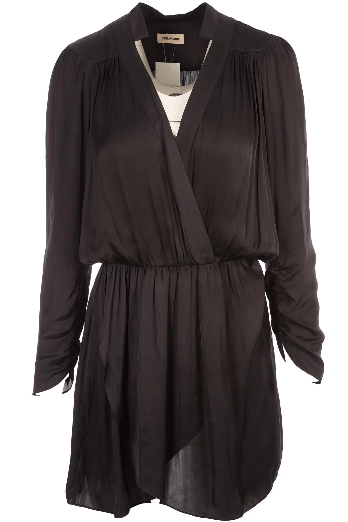 ZADIG & VOLTAIRE BLACK SATIN MINI DRESS XSMALL