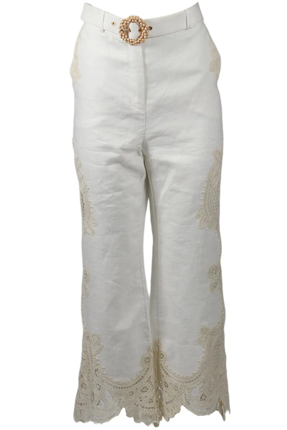 ZIMMERMAN BELTED LINEN WIDE LEG PANTS UK 12