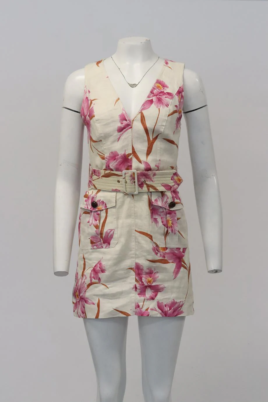 ZIMMERMANN BELTED FLORAL PRINT LINEN MINI DRESS UK 10 - Image 2