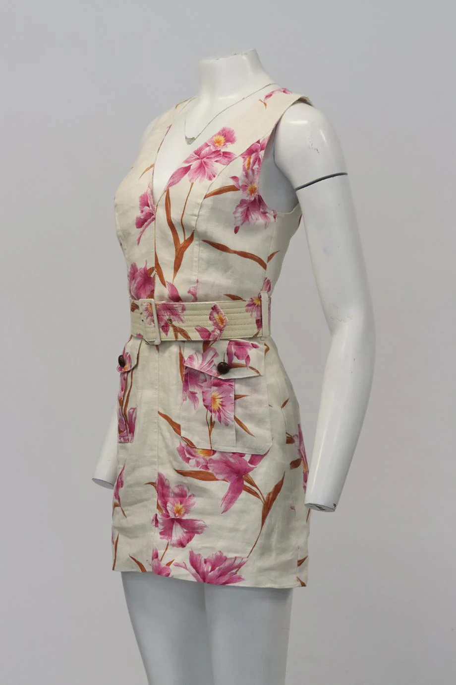 ZIMMERMANN BELTED FLORAL PRINT LINEN MINI DRESS UK 10 - Image 3