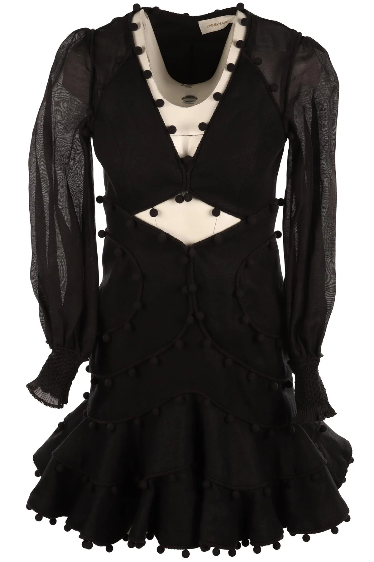 ZIMMERMANN BLACK LINEN MINI DRESS UK 8