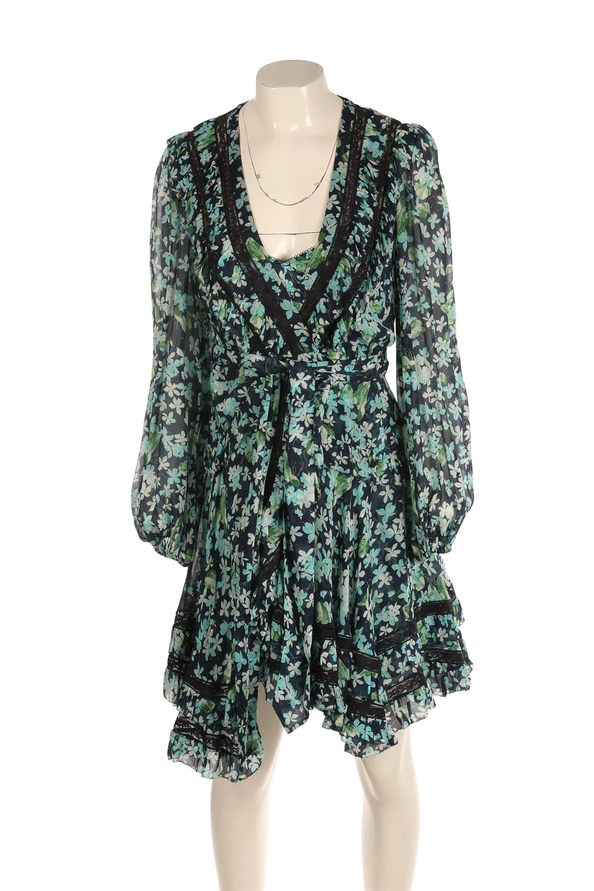 ZIMMERMANN BLUE SILK MINI DRESS 1 UK 10 - Image 2