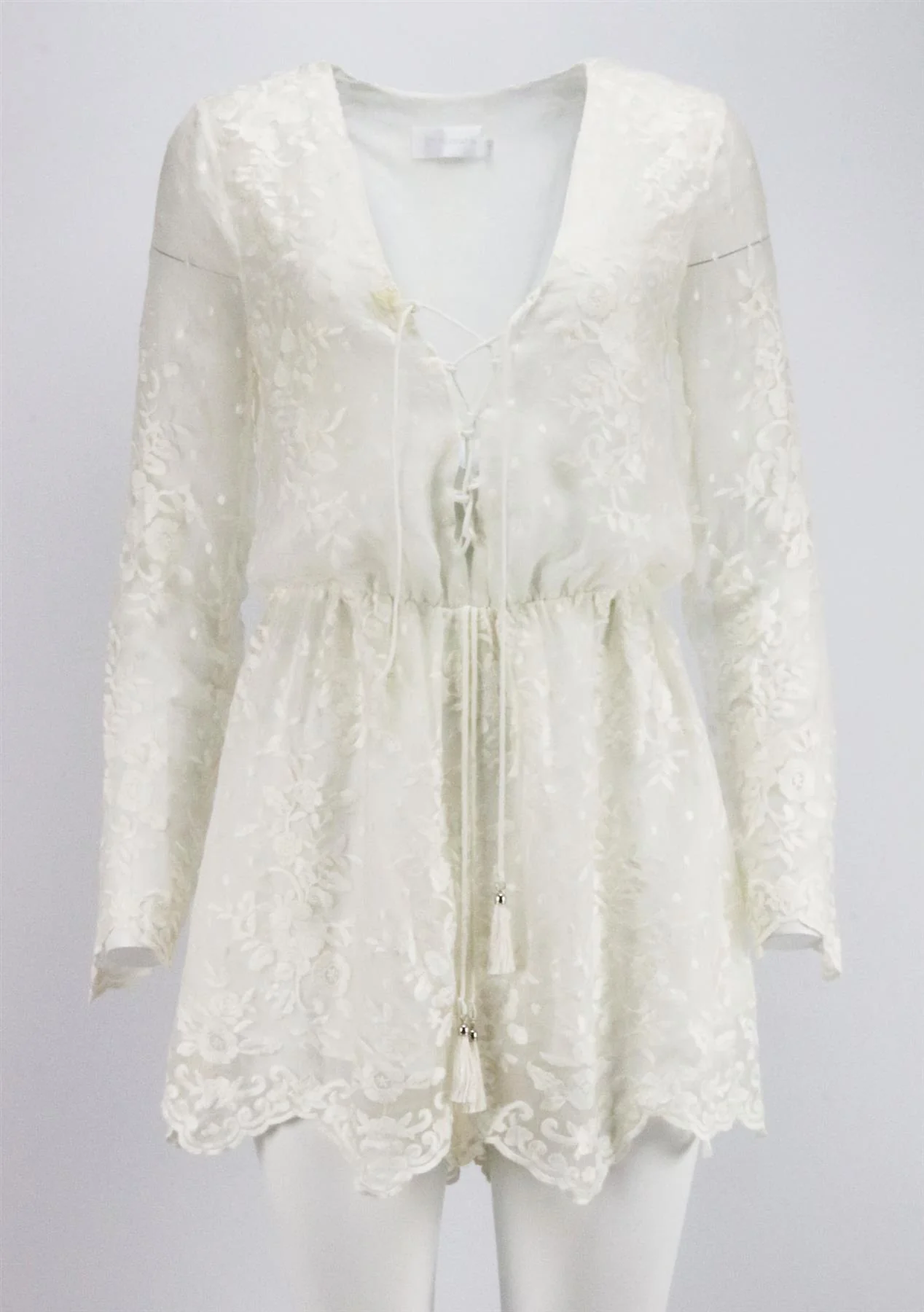 ZIMMERMANN LUCIA LACE UP EMBROIDERED SILK GEORGETTE PLAYSUIT UK 8 - Image 10