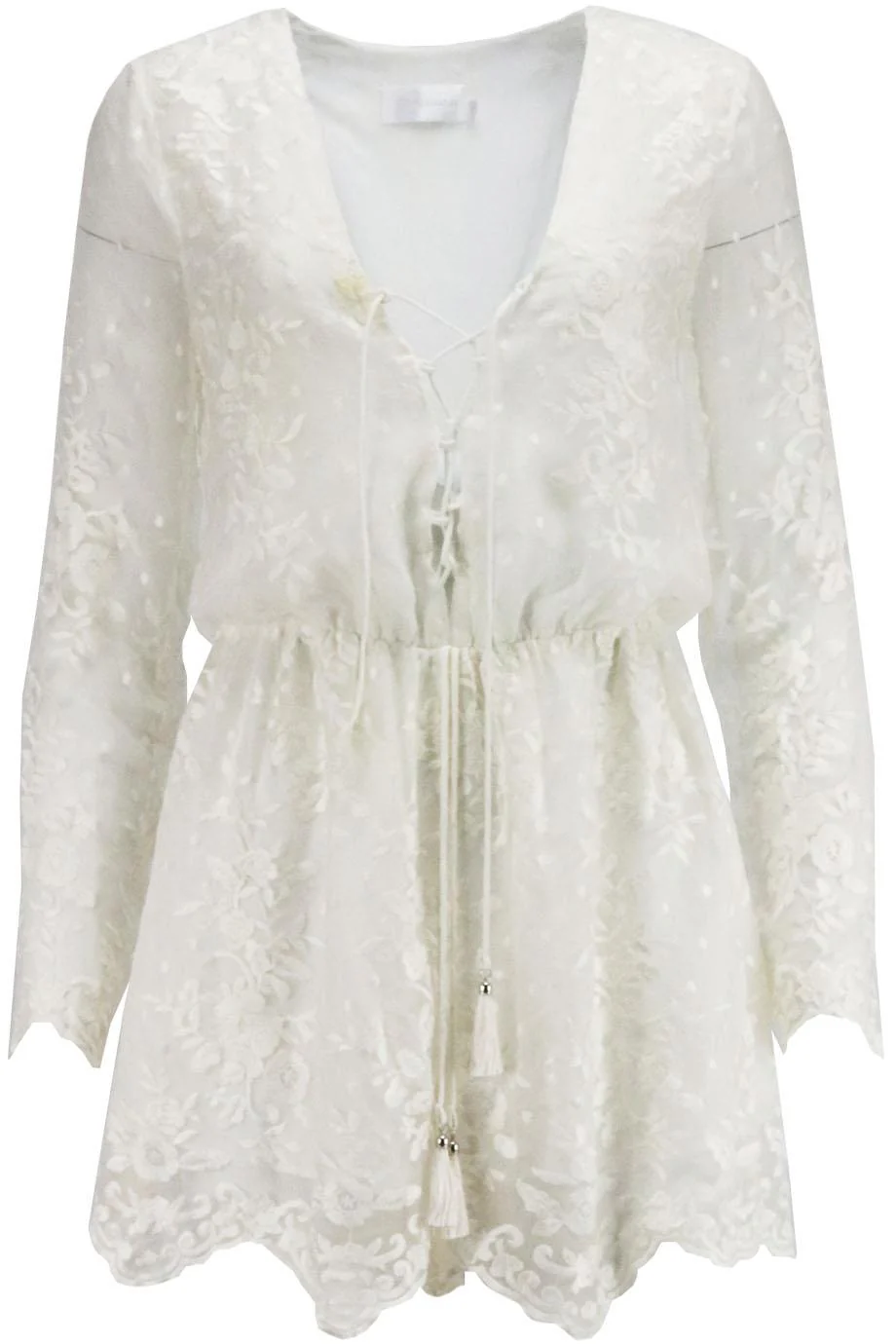 ZIMMERMANN LUCIA LACE UP EMBROIDERED SILK GEORGETTE PLAYSUIT UK 8 - Image 9