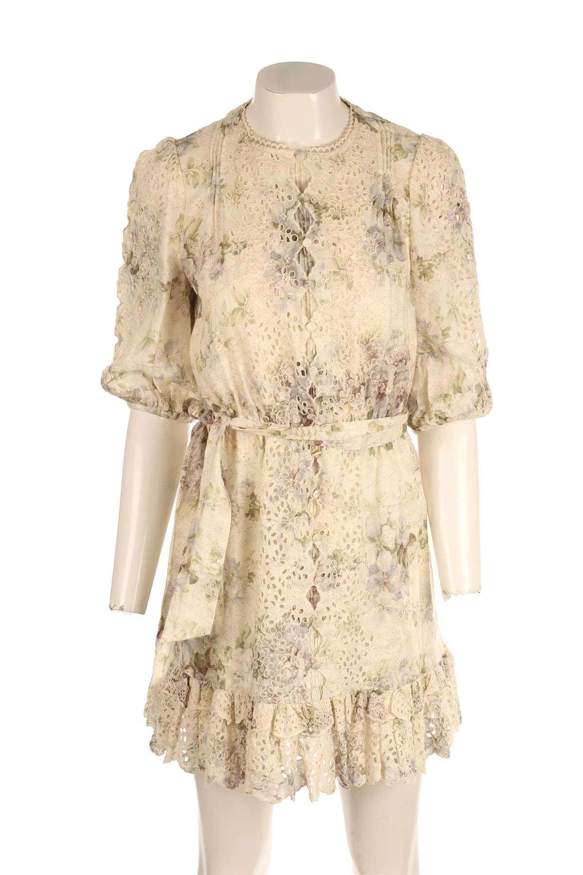 ZIMMERMANN MULTI LINEN MINI DRESS 1 UK 10 - Image 2